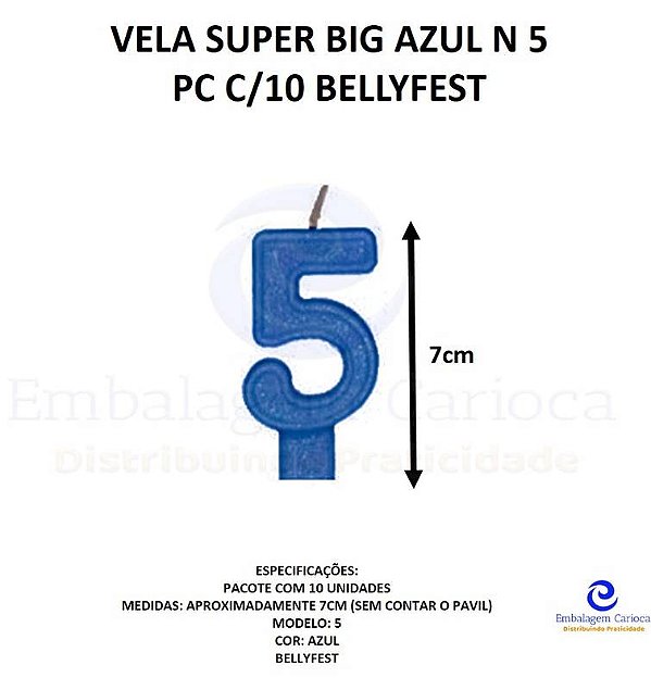 VELA SUPER BIG AZUL N 5 PC C/10 BELLYFEST