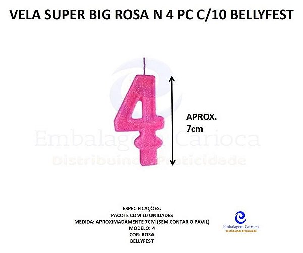 VELA SUPER BIG ROSA N 4 PC C/10 BELLYFEST