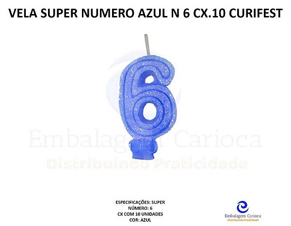 VELA SUPER NUMERO SIMPLES AZUL N 6 CX.10 CURIFEST
