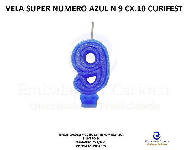 VELA SUPER NUMERO SIMPLES AZUL N 9 CX.10 CURIFEST