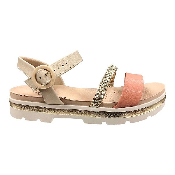 Sandália Feminina Modare - 7132.144 - Pessego-Creme-Dourado