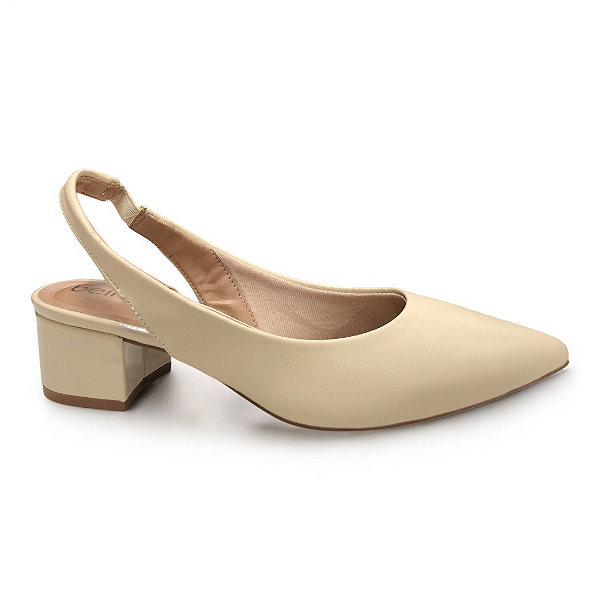 Sapato Feminino Beira Rio Salto Grosso Bico Fino - 4182.220 - Creme