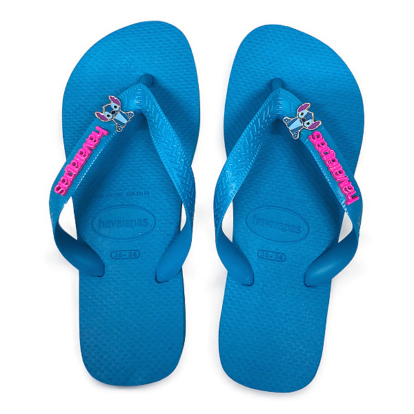 Chinelo Feminino Havaianas Top Personalizada Pin Placa Logo,Pin Stitch - Turquesa