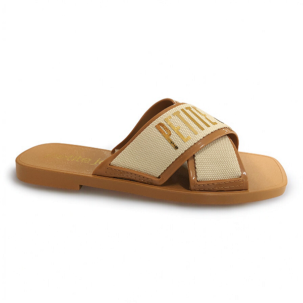 Chinelo Feminino Petite Jolie Rasteira - PJ7611-67556 - Bege-Marrom