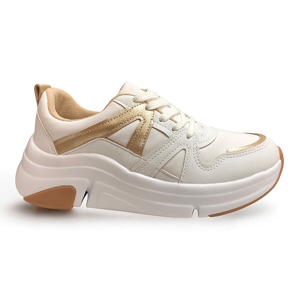 Tênis Feminino Modare Casual - 7401.102 - Branco-Dourado