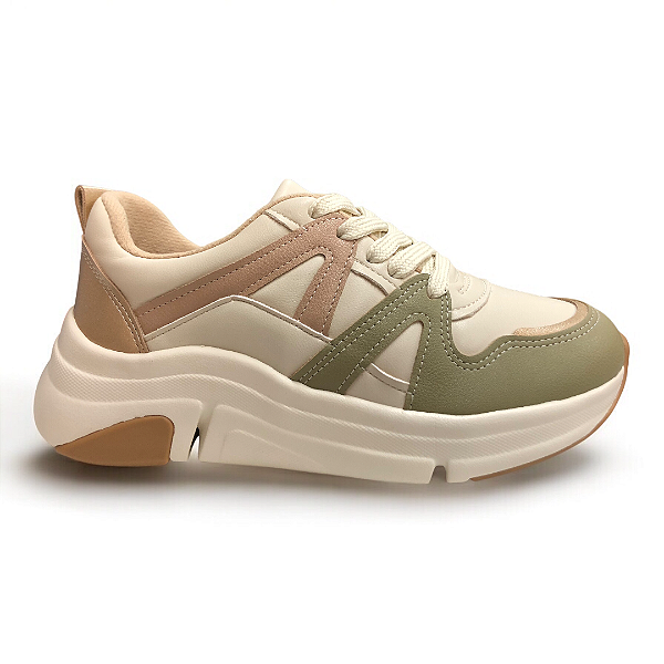 Tênis Feminino Modare Casual - 7401.102 - Branco Off-Verde-Dourado-Bege