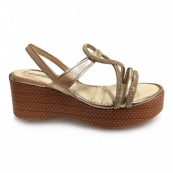 Sandália Feminina Mississipi Plataforma Anabela - MF501 - Dourado