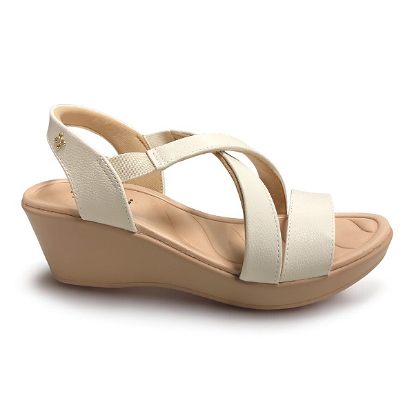 Sandália Feminina Softli Salto Anabela - 10006.10292 - Branco Off