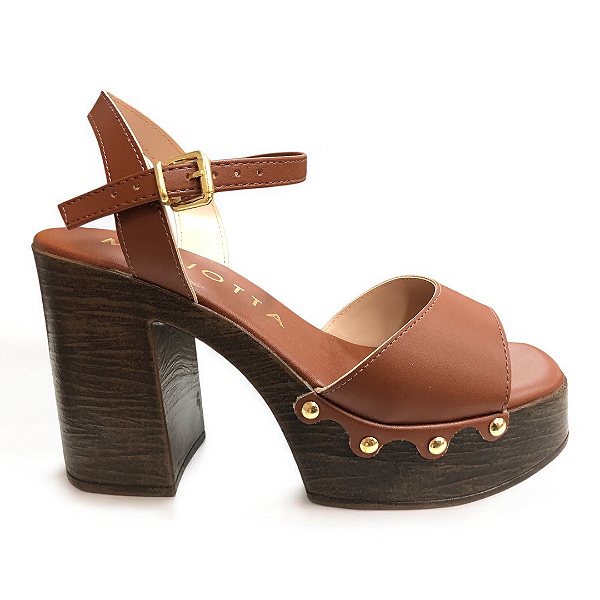 Sandália Feminina Mariotta Plataforma Salto Grosso - 30081-01 - Marrom