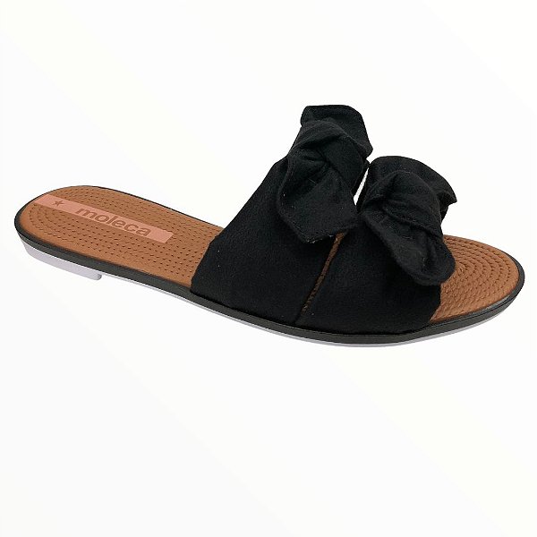 Rasteira Feminina Moleca Tira Pronta Camurca Flex - 5297.424 - Preto