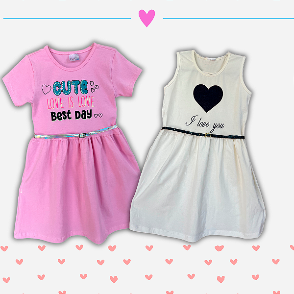 Kit 02 Vestidos Infantil Liso com Cinto