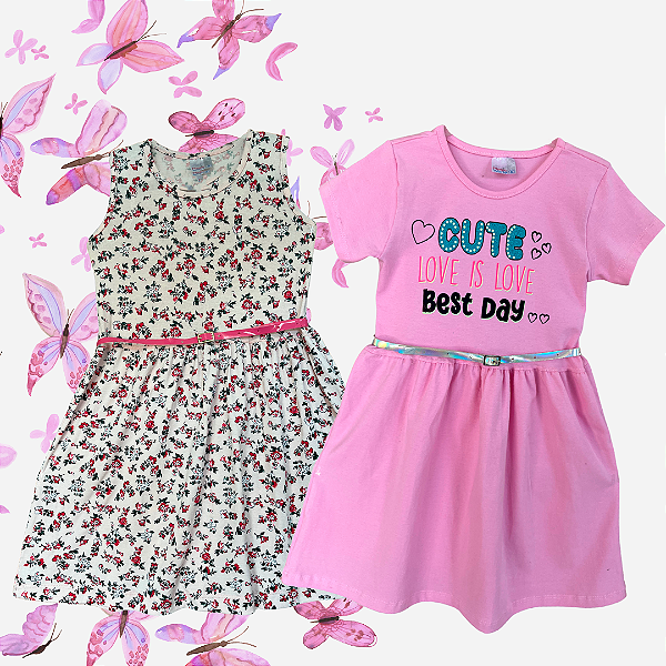 Kit 02 Vestidos Infantil com Cinto