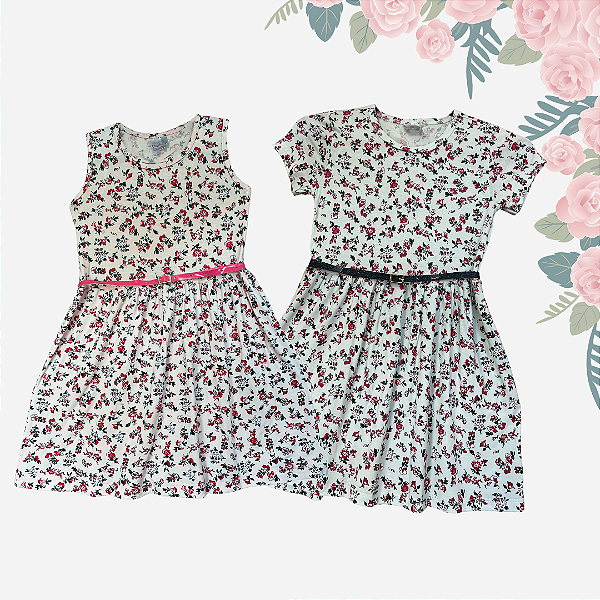 Kit 02 Vestidos Infantil Florido  com Cinto