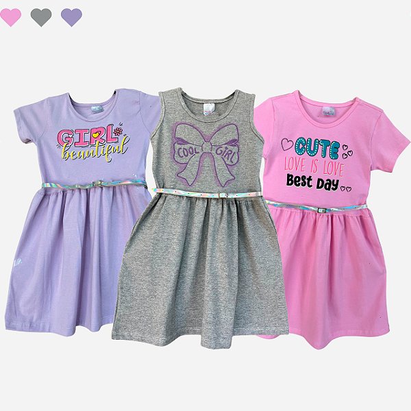 Kit 3 Vestidos Infantil Com Cinto