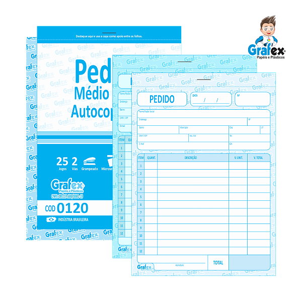 Grafex Cod 0120 Pedido Médio 2 Vias Autocopiativo c/25 Jogos 1/36​ - c/10 Blocos