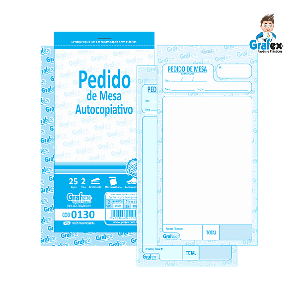 Grafex Cod 0130 Pedido de Mesa 2 Vias Autocopiativo c/25 Jogos 1/48