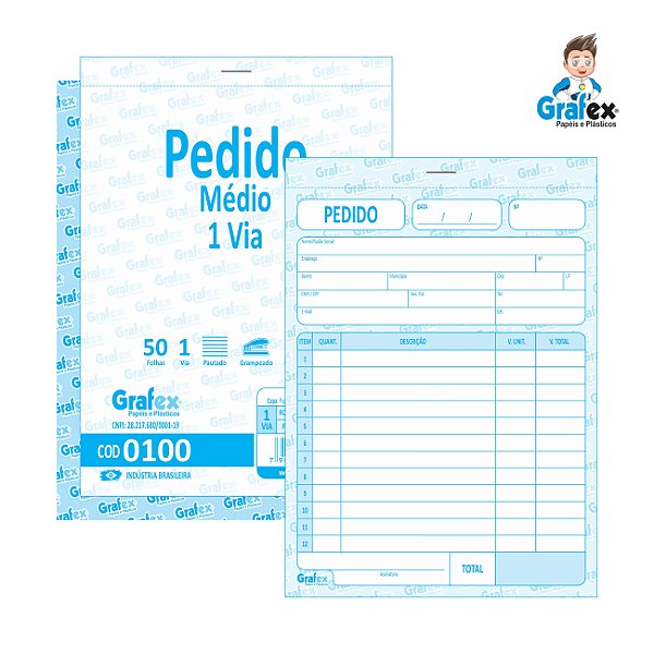 Grafex Cod 0100 Pedido Médio 1 Via c/50 Folhas 1/36​ - c/10 Blocos