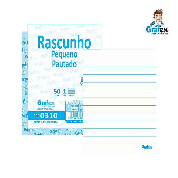 Grafex Cod 0310 - Rascunho Pequeno Pautado c/50 Folhas 1/72​ - c/10 Blocos