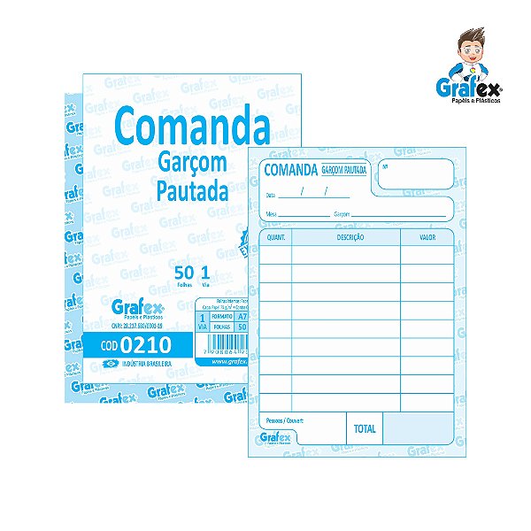 Grafex Cod 0210 Comanda Garçom Pautada c/50 Folhas 1/72​ - c/10 Blocos