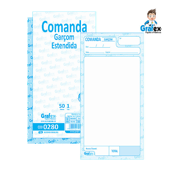 Grafex Cod 0280 Comanda Garçom Estendida c/50 Folhas 1/48​ - c/10 Blocos