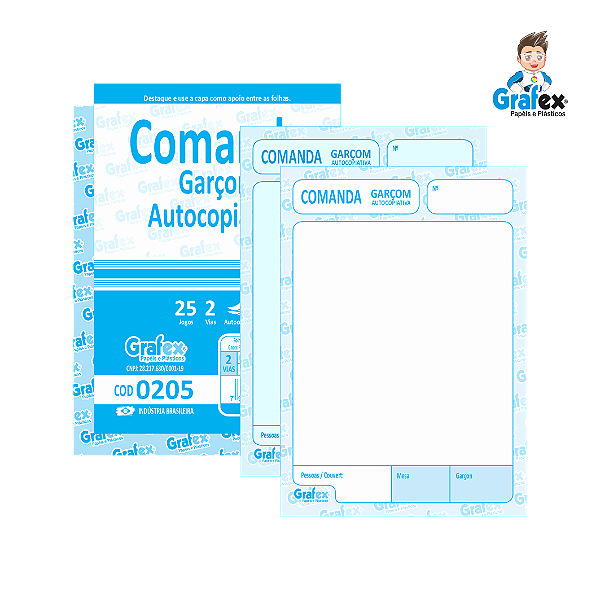 Grafex Cod 0205 Comanda Garçom Autocopiativa c/25 Jogos 1/72​ - c/10 Blocos
