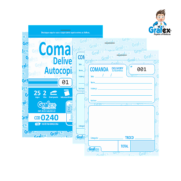 Grafex Cod 0240 Comanda Delivery Autocopiativa c/25 Jogos 1/72​ - c/10 Blocos