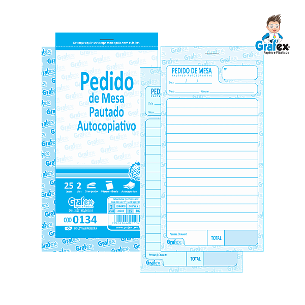 Grafex Cod 0134 Pedido de Mesa 2 Vias Pautado Autocopiativo c/25 Jogos 1/48