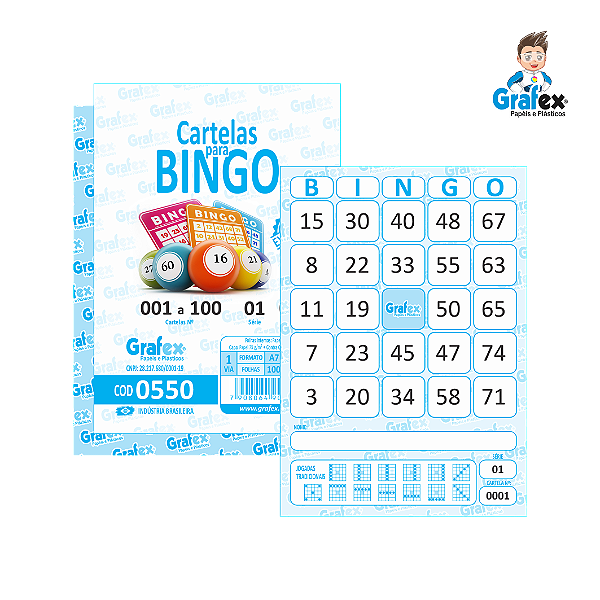 Grafex Cod 0550 Cartelas p/ Bingo Serie 1 c/100 Folhas 1/72​ - c/5 Blocos