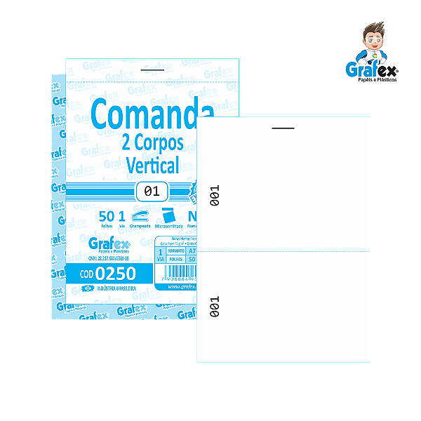 Grafex Cod 0250 - Comanda 2 Corpos Vertical c/50 Folhas 1/72​ - c/10 Blocos
