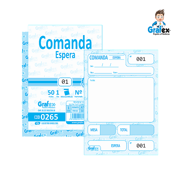 Grafex Cod 0265 - Comanda Espera c/50 Folhas 1/72​ - c/10 Blocos