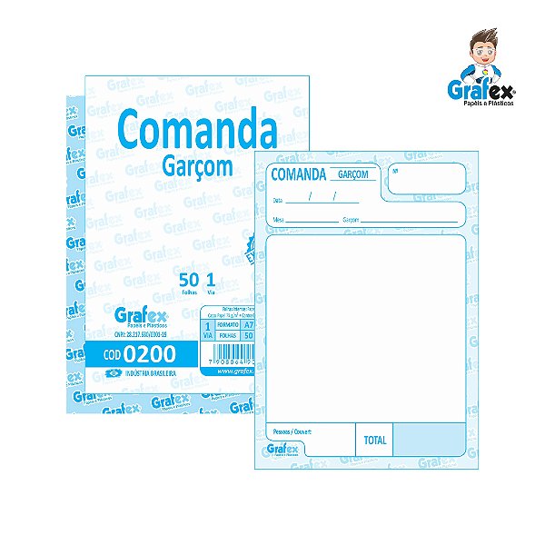 Grafex Cod 0200 Comanda Garçom c/50 Folhas 1/72​ - c/10 Blocos