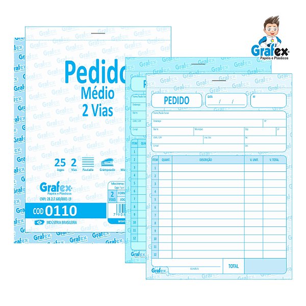 Grafex Cod 0110 Pedido Médio 2 Vias c/25 Jogos 1/36​ - c/10 Blocos