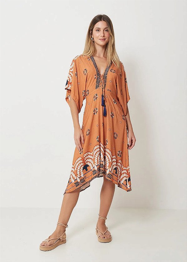 VESTIDO MIDI DECOTE V ESTAMPA MARRAKECH - MOB