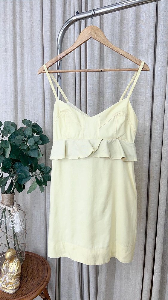 VESTIDO LINHO ALCA ELASTICO BEGE LEMON MERE  - OPEN