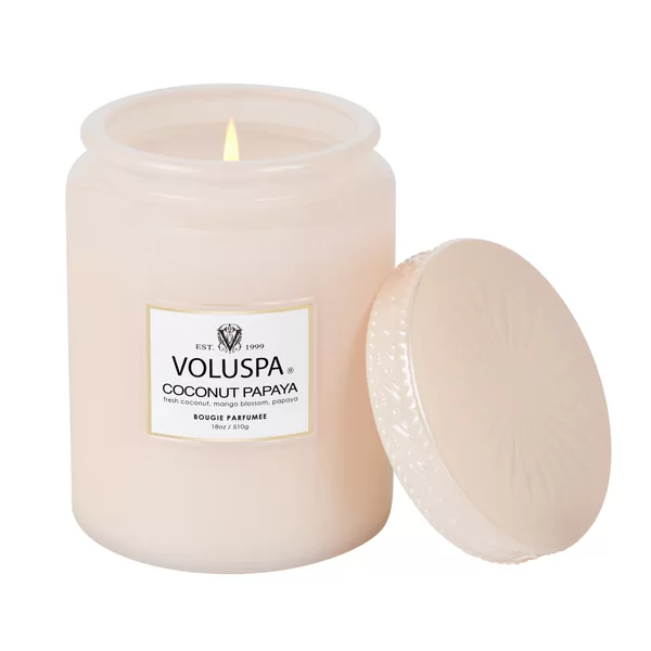 VELA POTE VIDRO G 100H TAMPA VIDRO COCONUT PAPAYA - VOLUSPA