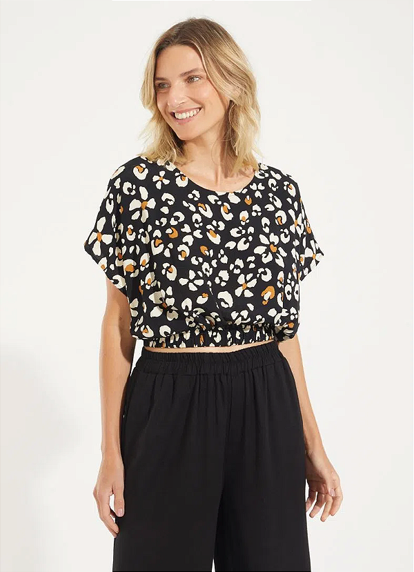 BLUSA CROPPED MANGA EST ONCINHA FLORAL - CANTAO