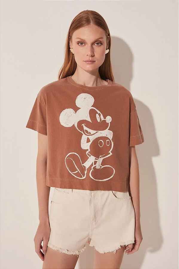 CAMISETA MANGA CURTA MICKEY BARCELONA MARROM G - AGUA DE COCO