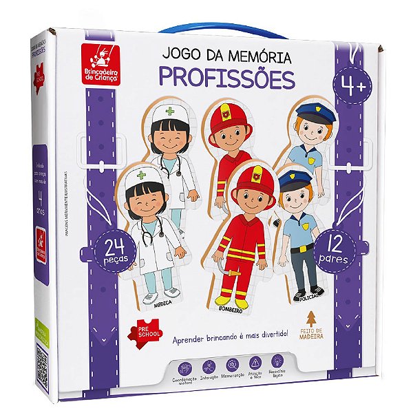 Jogo da Memória Profissões 54 Peças Brinquedo Educativo de Madeira