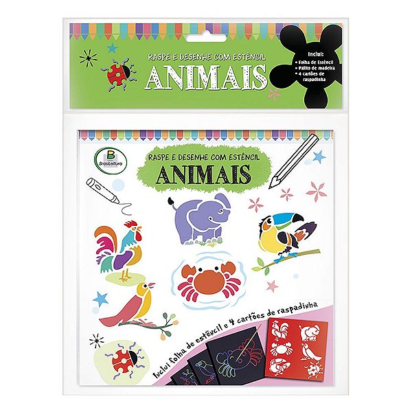 Raspe e Desenhe com Estêncil: Animais Livro Infantil