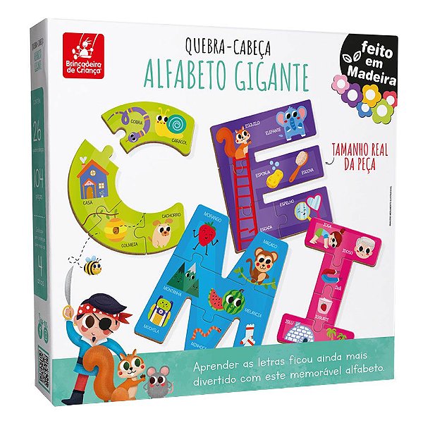 Quebra-Cabeça de Encaixe Letras - Alfabeto de Madeira - Brinquedo Educativo