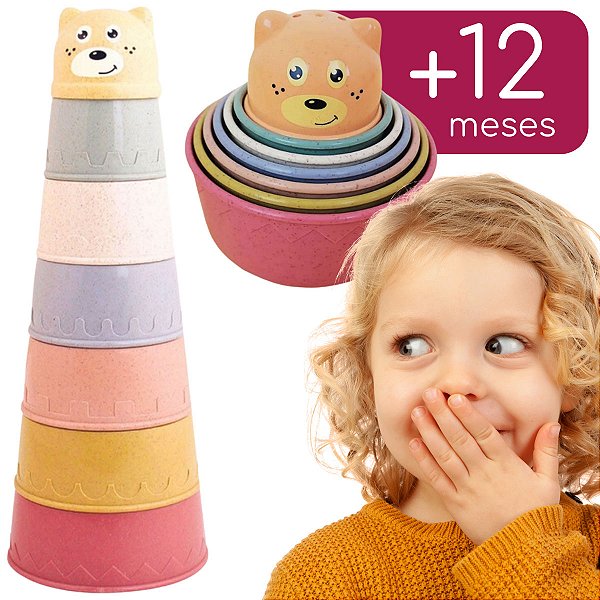 Torre Divertida Brinquedo Infantil Encaixe Empilhar Urso Bebe