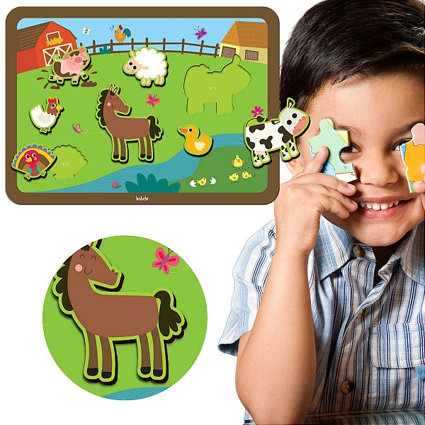 Quebra-Cabeça de Encaixe Infantil Animais Fazenda Montessori