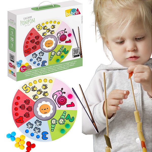Contando Pompom 1 a 5 Brinquedo Montessori Pinça Coordenação