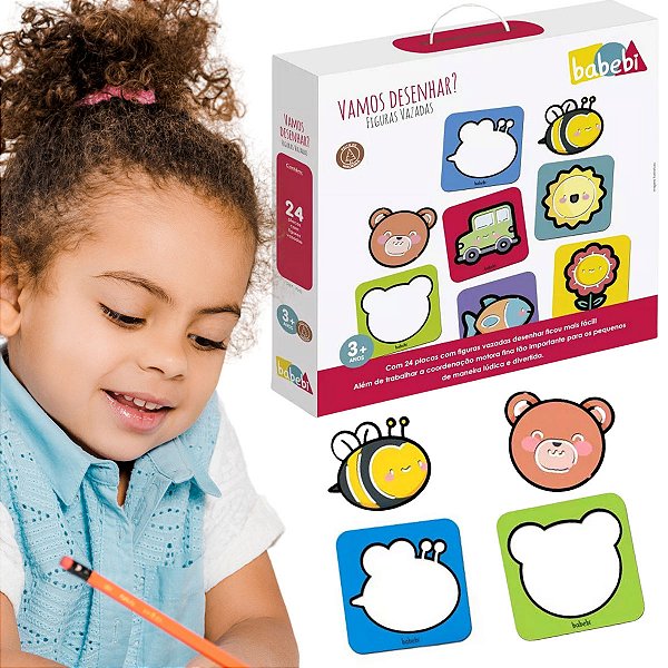 Brinquedo Infantil Vamos Desenhar Figuras Vazadas 24 Moldes