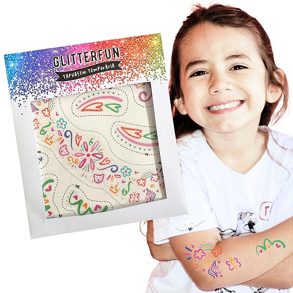 Tatufan Tatuagem Temporária Infantil Divertida GlitterFun Unicórnio