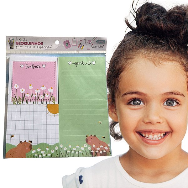 Trio de Bloquinhos Papelaria Fofa Criativa Capivaras 40 folhas