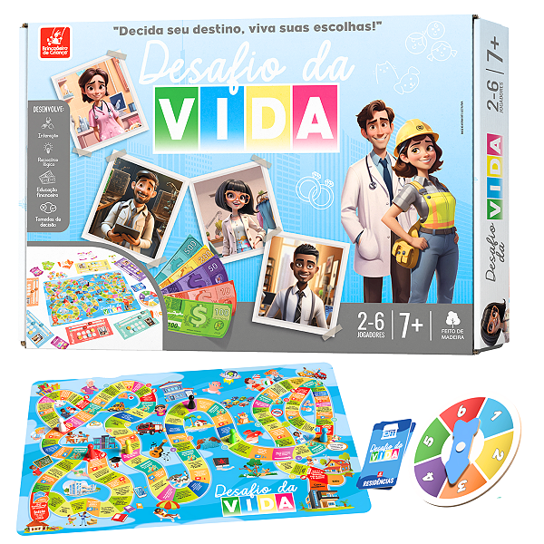 Desafio Da Vida Jogo Educativo De Madeira 2 a 6 Jogadores