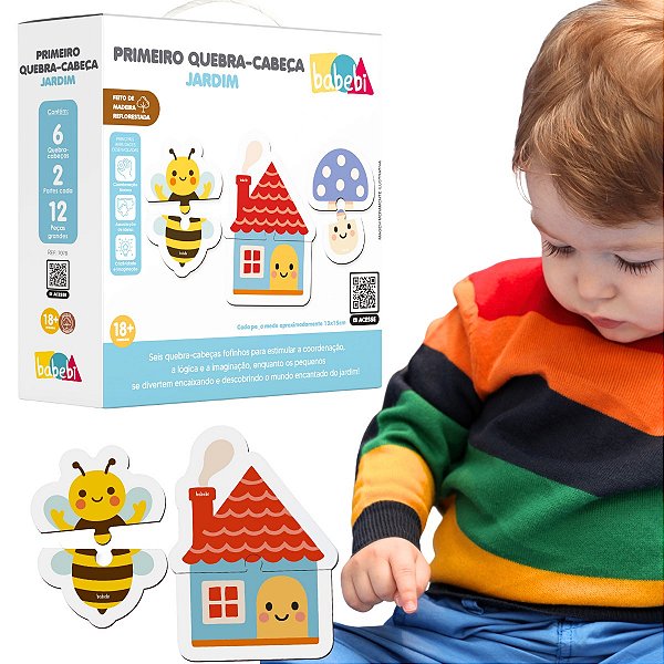 Quebra Cabeça Infantil Babebi Jardim Madeira Educativo 18m
