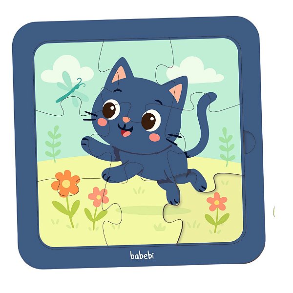 Quebra-Cabeça Infantil Gatinho 9 Peças Educativo Babebi