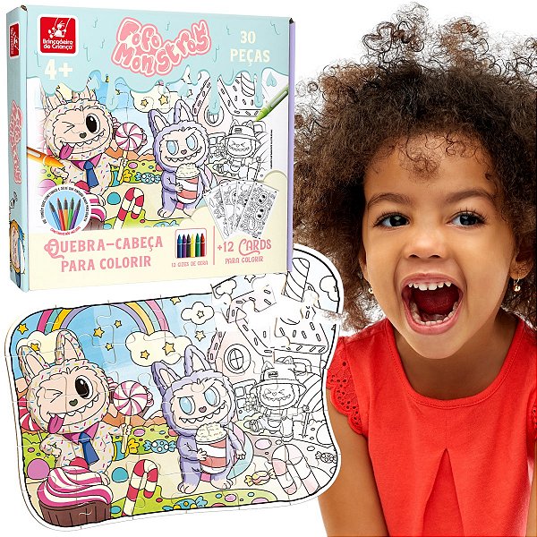 Quebra-Cabeça para Colorir Monstros Fofos Cards Giz de Cera